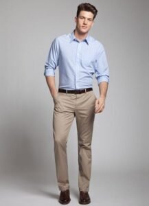 Navy Blue Dress Shirt with Khaki Dress Pants